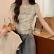 American style front shoulder tie-dyed chic short-sleeved T-shirt for women 2025 summer new design waist-hugging slim short top
