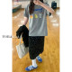 Black wave dot suit female summer large size fat MM covered belly, thin pear -shaped figure medium long A -line skirt