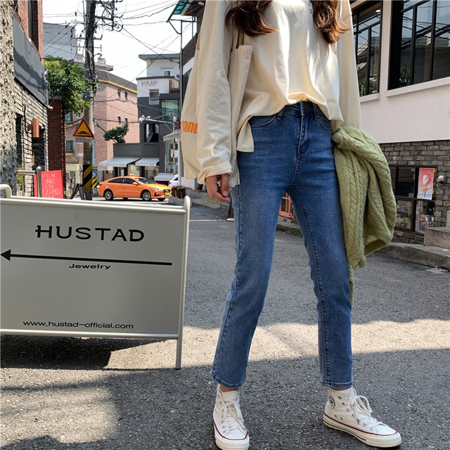 Black stretch jeans for women in autumn and winter plus velvet plus size fat mm high waist straight slim slim nine-point cigarette pants for small people