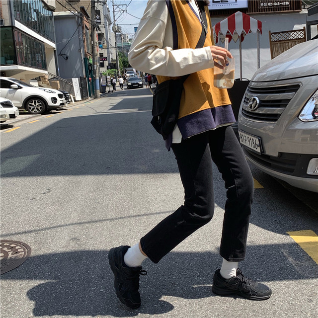 Black stretch jeans for women in autumn and winter plus velvet plus size fat mm high waist straight slim slim nine-point cigarette pants for small people