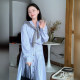2025 new women's skirt French long-sleeved Polo collar blue casual striped waist-hugging shirt dress 6742