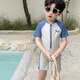 Children's one-piece short-sleeved swimsuit for boys in summer cute shark sunscreen quick-drying seaside vacation suit for children