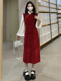 Large code winter new fat sister thin new year robe worship new Chinese cheongsam to improve the red dress