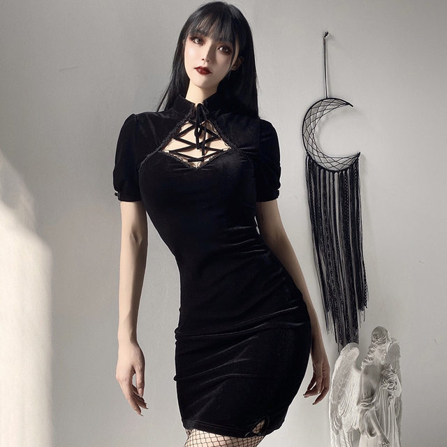 European and American dark sexy hollow modified cheongsam for women in ...