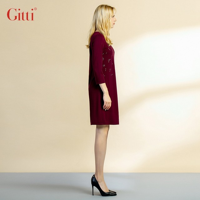 Gitti/Gitti Spring Printing round neck large -scale sleeve dress female short skirt G205611
