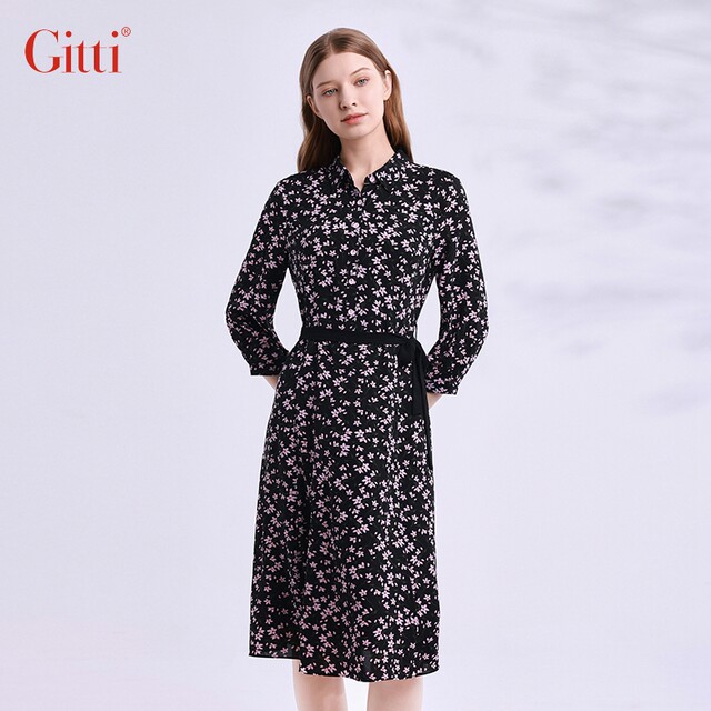 Gitti/Gitti Autumn New Pinxin Slim Waist Sleeping Sleeve Dress Women's Bald Women's Collar Skirt G245007
