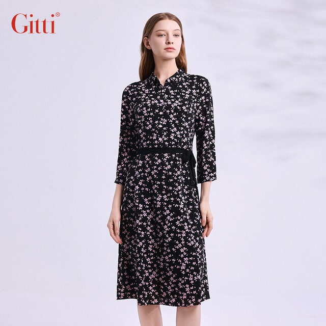 Gitti/Gitti Autumn New Pinxin Slim Waist Sleeping Sleeve Dress Women's Bald Women's Collar Skirt G245007