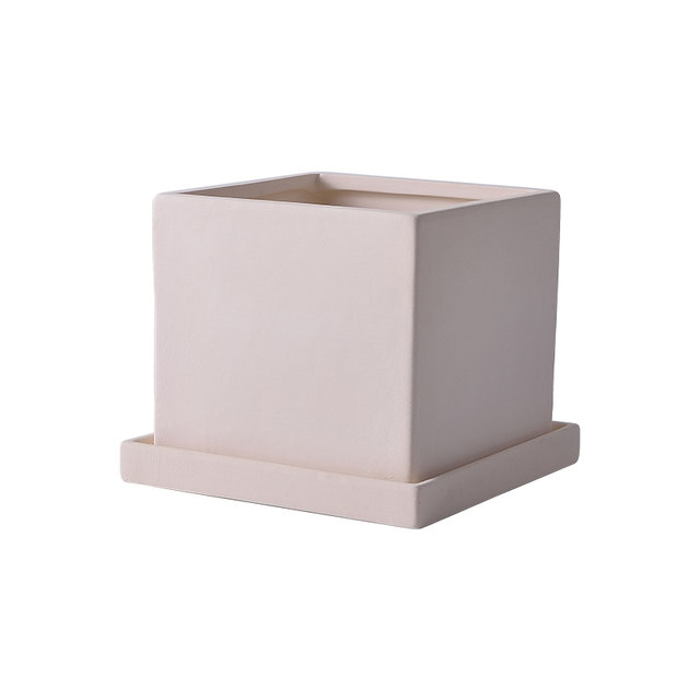 Square Nordic simple potted pottery pot ceramic plain-fired perforated flower pot succulent plant breathable clearance with tray
