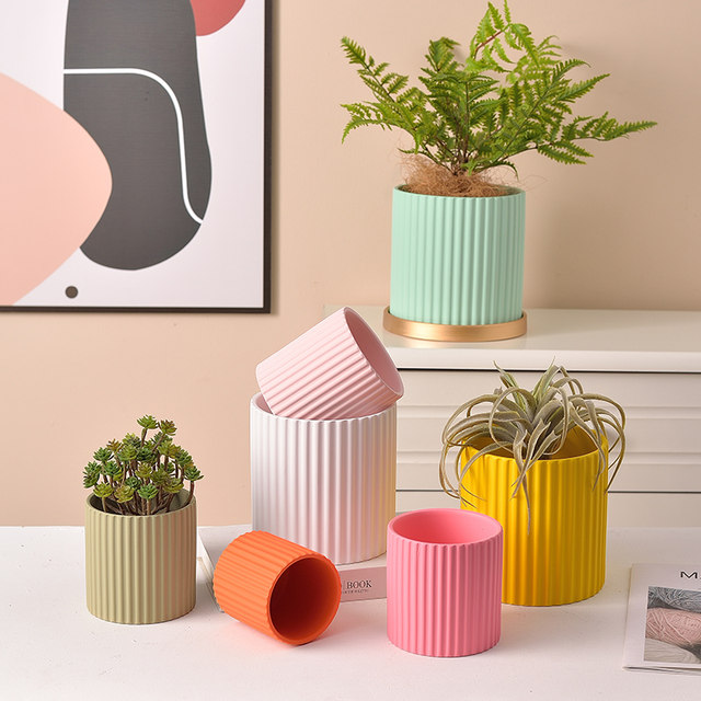 Nordic minimalist flower pot ceramic INS with a tray large green dull Phalaenopsis succulent creative modern personality potted
