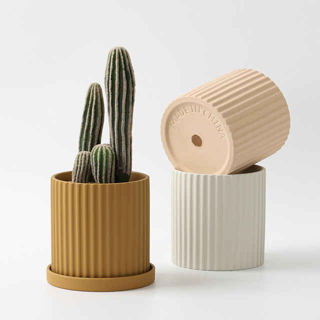 Nordic simple clay succulent creative personality orchid pothos orchid home ceramic wabi-sabi striped flower pot