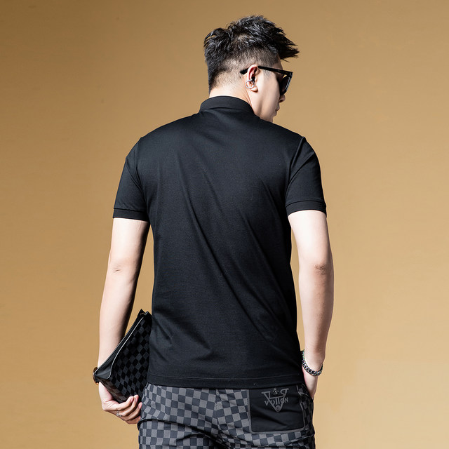BM casual business men's high-end polo shirt men's short-sleeved T-shirt trendy brand embroidery iron diamond British yuppie summer