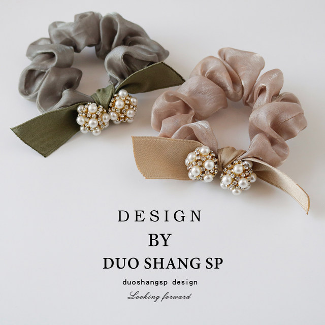 New style girl's gentle temperament with bow tied with pearl hair ring