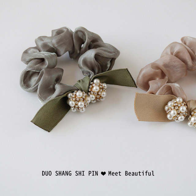 New style girl's gentle temperament with bow tied with pearl hair ring