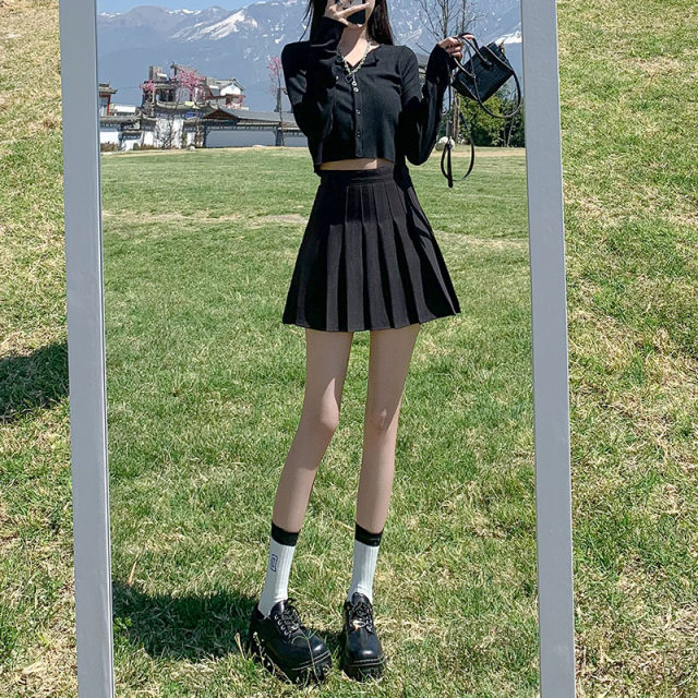 Pleated skirt for women in summer high waist A-line slim and sweet college style suit fabric high short skirt white skirt pants