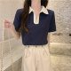 Women's short-sleeved summer polo collar versatile loose slim design niche half-sleeved top
