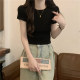 Women's short-sleeved summer high-end round neck slim slim short-waisted navel top
