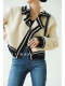 ROEYWANG Merino black and white contrasting niche design large lapel short jacket lazy style sweater knitted cardigan