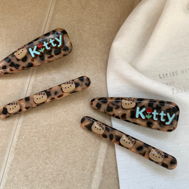 Blue leopard! Cute cartoon cat hairpin side bangs clip forehead broken hair clip acetic acid duckbill clip new style