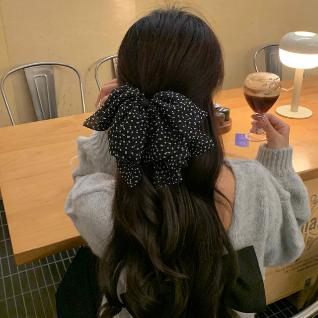 French retro polka dot bow scratch clip small shark clip half-tied hair clip temperament versatile hair accessories Korean headgear
