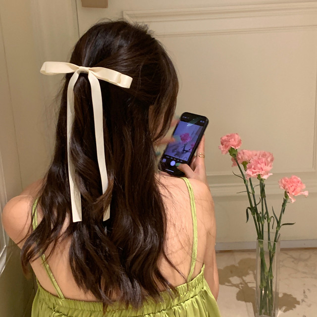 Girls ribbon ballet style cream white bow streamer hair clip women's top clip duckbill hair clip headwear