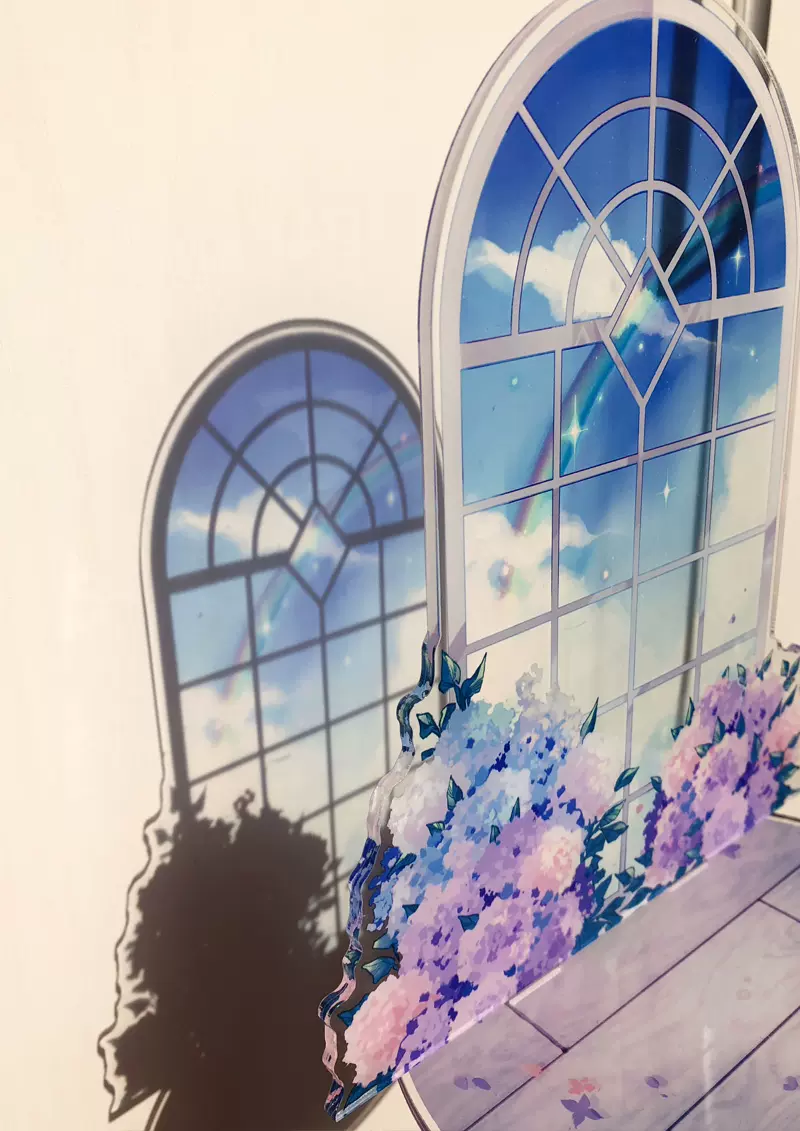 Udw工房 Gsc粘土人盲盒ob11 娃用拍照展示背景立牌紫阳花窗