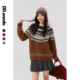 ODonedu retro jacquard fair Island Christmas night round neck pullover sweater women's red winter diamond knitted sweater
