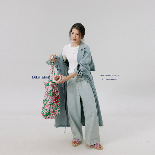 Jinggu white label DADATATA high-end denim washing windbreaker slightly fat mm outfit large size loose spring jacket