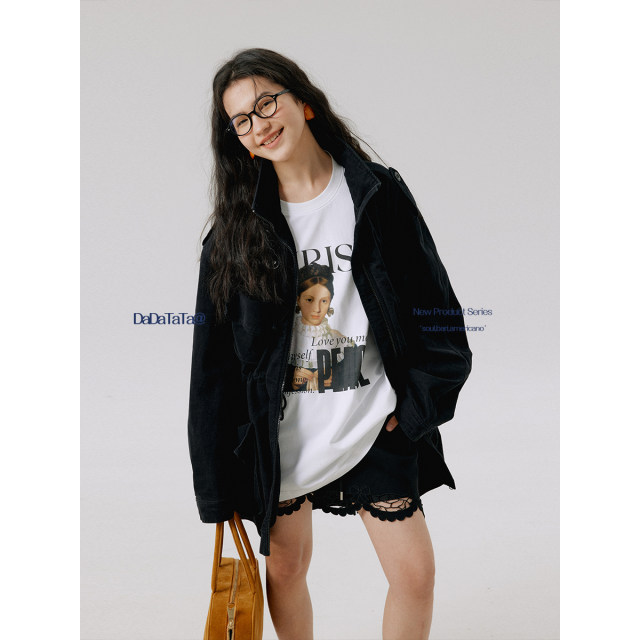 Jinggu white label DADATATA100 cotton loose work jacket for women slightly fat mm wear
