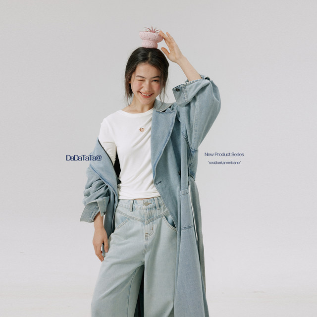 Jinggu white label DADATATA high-end denim washing windbreaker slightly fat mm outfit large size loose spring jacket