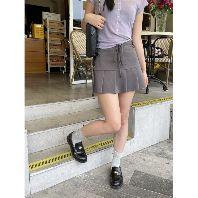 Jinggu white label DADATATA short lace-up pleated skirt for women's summer large-size skirt
