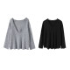 Jinggu White Label DADATATA Deep V-neck Knitted Top Lace Spliced ​​Collar T-shirt
