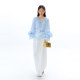 Original design of eared uare, pale magnolia, hand-cranked elastic tie straight front slit skirt