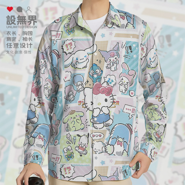 Cartoon bow cat pudding little yellow dog joint graffiti large size long-sleeved shirt men and women 0017 design without boundaries