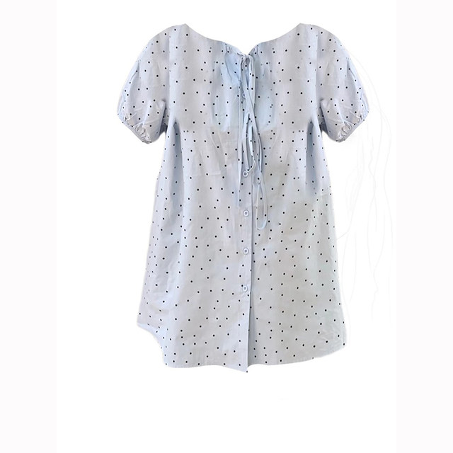 Large size Korean casual polka dot puff short-sleeved shirt for women in summer fat mm loose slimming and covering the flesh medium-length top