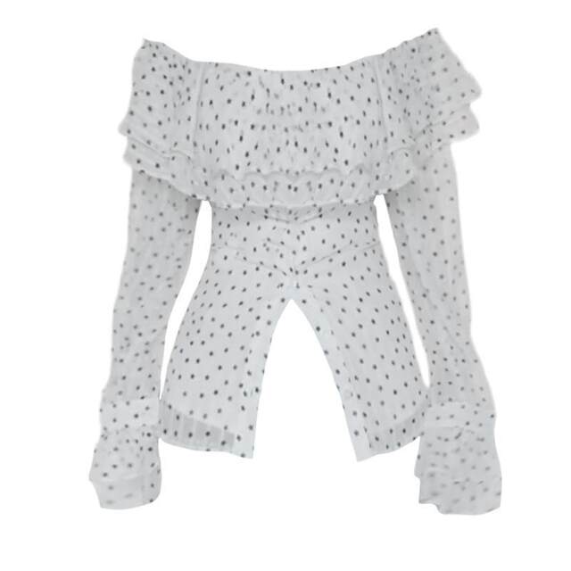 Large size fat mm design sense Korean temperament shirt ruffled polka dot top for women's summer new one-shoulder shirt