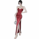 
Satin dress with long skirt, strapless skirt, French summer slit sexy slim suspender temperament dress for women