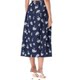 Commuter High Waist Dark Blue Flower Double Pockets Large Skirt