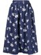 Commuter High Waist Dark Blue Flower Double Pockets Large Skirt