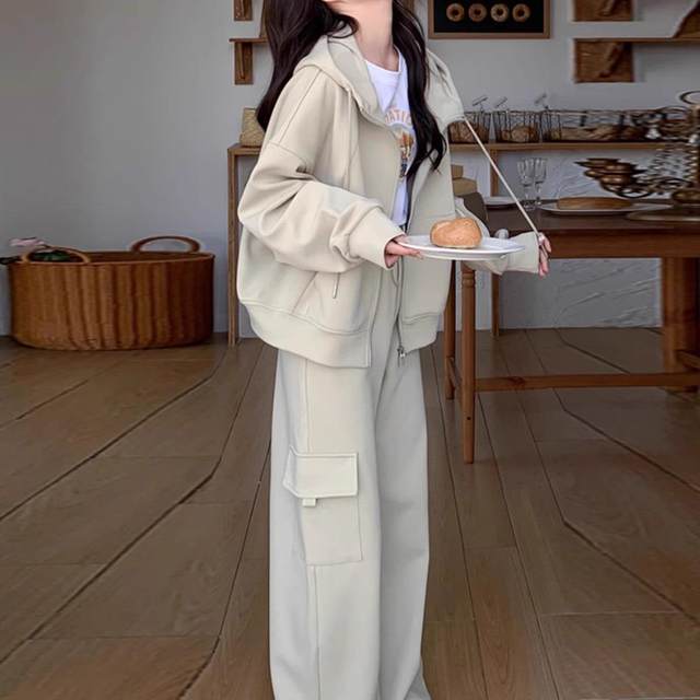 College style casual suit for women 2025 spring and autumn new small sports hooded sweatshirt jacket two-piece set