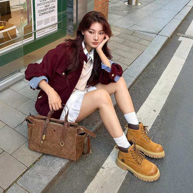 Camel Martin boots thick-soled women's shoes 2025 autumn and winter new style rhubarb boots hiking shoes short boots women's fashion boots