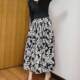 Black and white intellectual printed large skirt retro pocket single layer puffy skirt spring and summer design elastic waist
