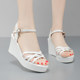 New summer wedge sandals, hollow woven straps, soft patent leather waterproof platform, 8cm breathable fish mouth women's shoes, black