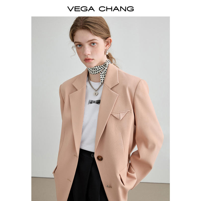 VEGA CHANG西裝外套女2023秋新款小個子寬鬆顯瘦簡約休閒西服上衣