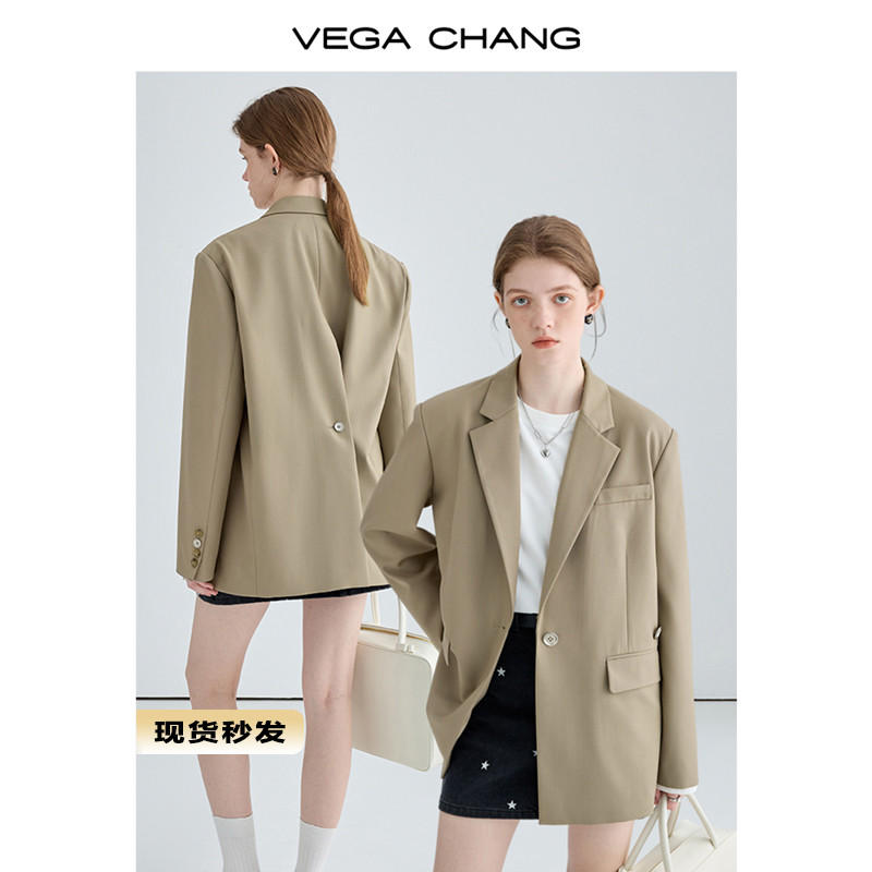 VEGA CHANG西裝外套女2023秋季新款高級感小個子寬鬆顯瘦休閒西服