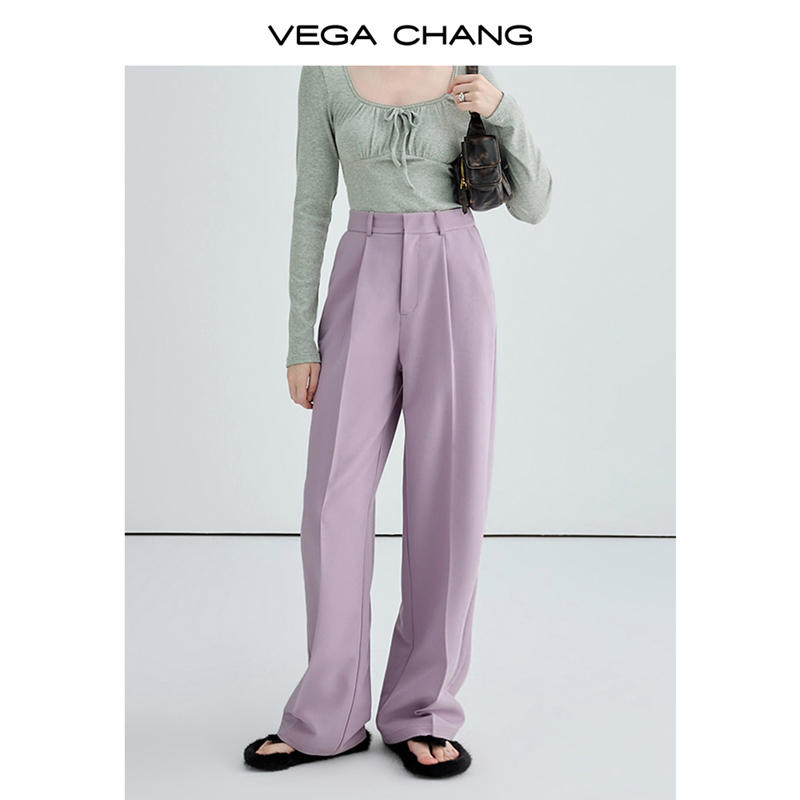 VEGA CHANG直筒休閒褲女2023秋季新款高腰顯瘦氣質垂感西裝長褲子