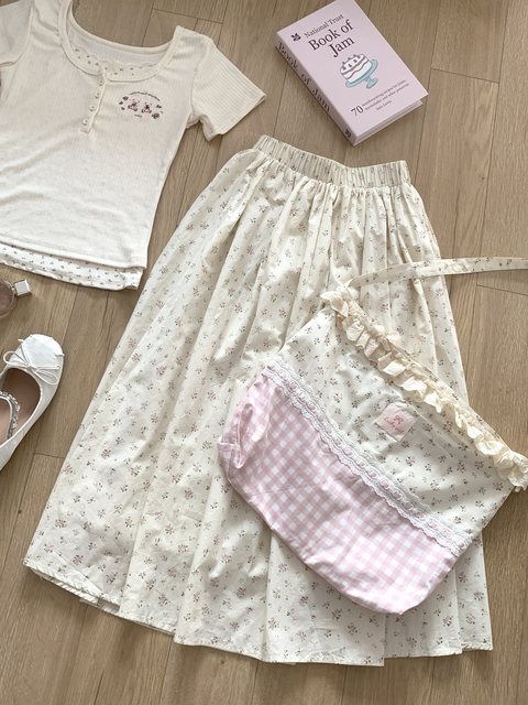 Flower cake skirt female summer 2024 new high -waisted thin A -shaped long small small sweet puff skirt