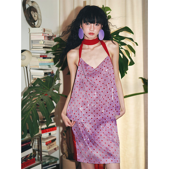 Bad tastes in the West Customized tie-dye sequins polka dots Wear more vacation backless vest skirt