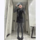 Gray half-high neck long-sleeved T-shirt for women with layered polka dot suspender dress suit thin spring base shirt short skirt