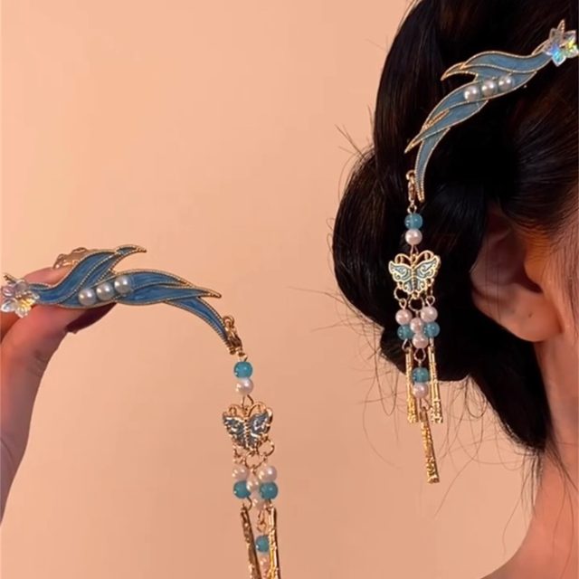 YFEIFEIE new Chinese style cloisonné national style butterfly tassel hairpin women's ancient style step shake tassel Hanfu hair accessories trend