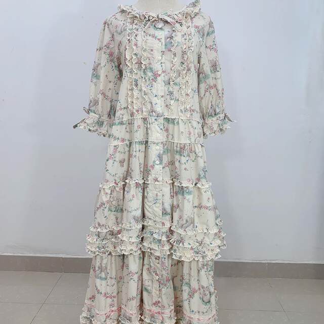 Cuty customization Japanese cute lamb with gorgeous prints, simple version of small flying sleeve dress
